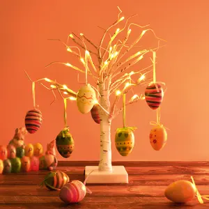 2026 Easter Decorations for Home, 2FT 36LT Egg Tree Lighted with Battery Powered and, Lighted Easter Trees Decor, Pre-lit White Birch Tree for Party Spring Decor