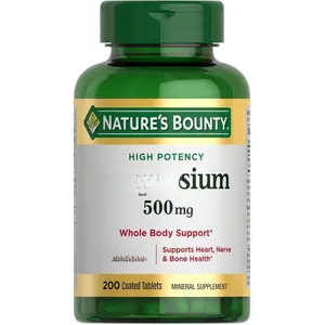 Nature's Bounty Magnesium 500 mg Tablets, High Potency Magnesium Supplement for Bone & Muscle Health, Whole Body Support, 200 Count (Pack of 1)