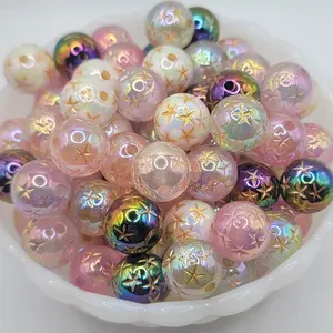 16mm Engraved Star UV Acrylic Beads, Mixed Colors, 10pcs Acrylic Bead Mix for DIY Beading Accessories & Jewelry Making Projects