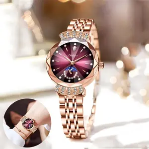 Luxury Women's Jewelry Watch Diamond Cut Crystal Stainless Steel Waterproof Moon Star Sun Design Elegant Wristwatch Anniversary Gift for Her