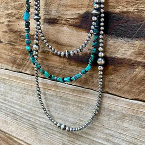 Western Pearl Necklaces - 22 Inch Graduated Necklace with Real Navajo Pearls, 14 Inch Choker with Saucer & 3 Inch Chain, 4mm & 3mm Options