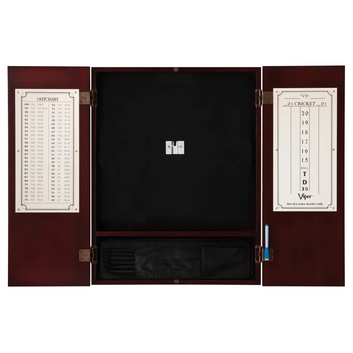 Viper Metropolitan Pine Dartboard Cabinet Set, Deluxe Mahogany Finish, Wall-Mountable, 17.75" Regulation Size Self-Healing Sisal Board, Includes Brass Darts with Aluminum Shafts, Wood, Fiber, Wall Mount