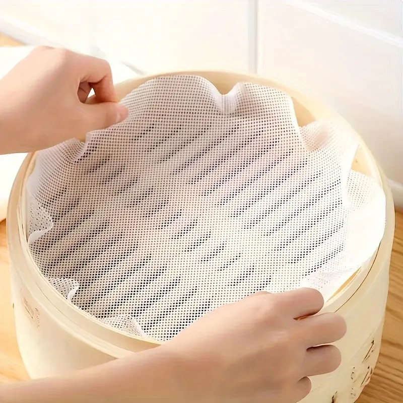 2pcs Reusable Silicone Non-Stick Steam Cloth Set Steaming Pad for Cooking Bamboo Steamer Vegetable Steamer, Silicone Steamer Cloth Steamer Mat Does Not Stick To Household Steamer Cloth Bun Pad Cloth Kitchenware
