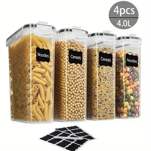8pcs Food Storage Containers With LIDS [1.06gal], Clear Food Jars, Moisture-proof Sealed Fresh-keeping Containers For Cereals, Rice, Salt, Pepper, Tea, Nuts And Coffee Beans, Plastic Food Storage Jars, Household Kitchen Items (4 Jars +4 LIDS)