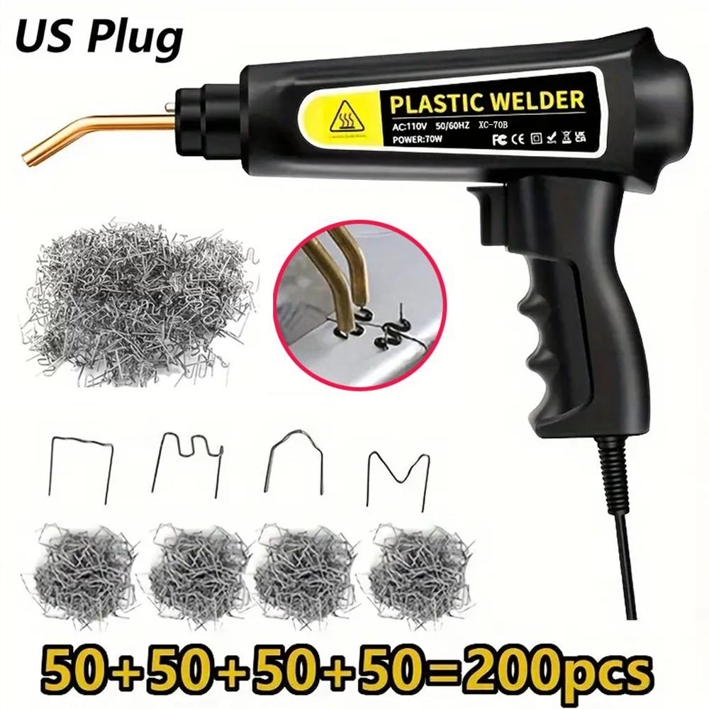 Plastic Welding Machine Repair Kit, Hot Stapler Plastic Repair Kit, Tool Set with 200 Welding Nails Suitable for Car Bumper Crack Repair Kit, Durable Thermoplastic Welding Gun Quick Heating PVC Plastic Repair Tool