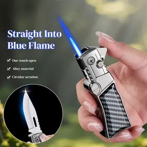 Two-in-one Lighter, Windproof Direct-injection Lighter, Folding Knife Lighter, Metal Outdoor Portable Lighter, Inflatable Lighter, Suitable for Outdoor Adventure  Barbecue Kitchen Aromatherapy Lighter, Men'S Gift (without Butane Gas), Without Battery