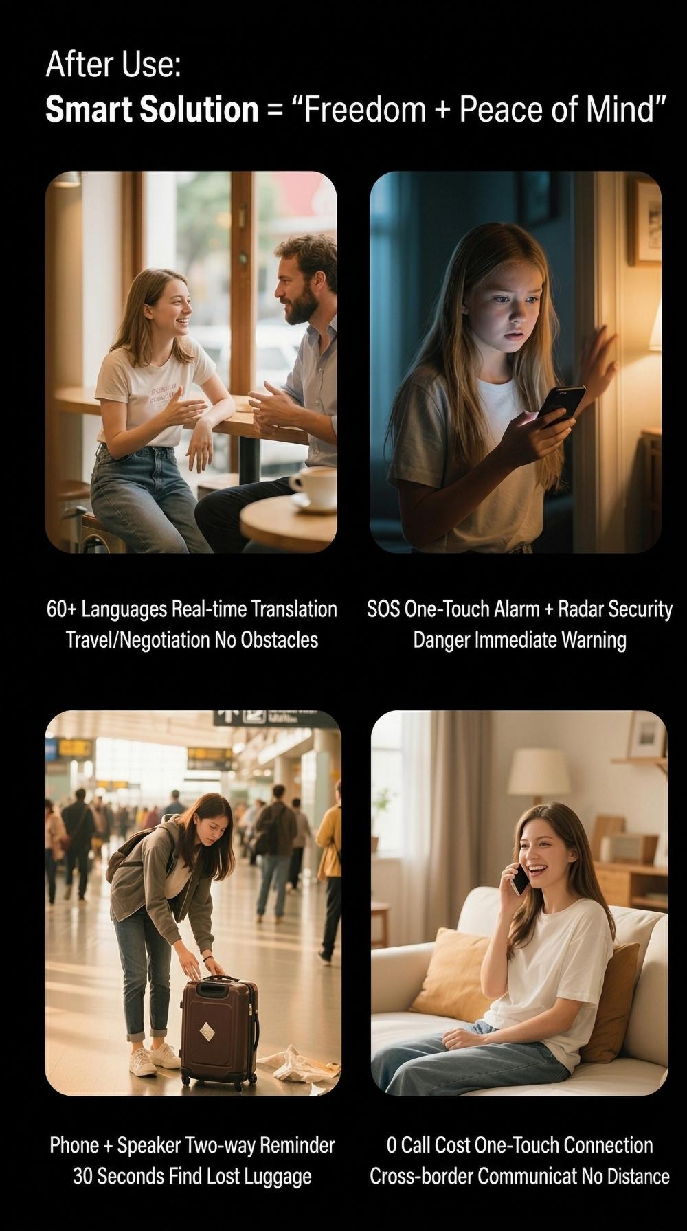 HYUNDAI VA18 8-in-1 Smart AI Translator Speaker, Support Translation, SOS Emergency Assistance, Global Intercom, Anti-Lost Alert, AI Assistant, Radar Detection & Vibration Alert, Portable Audio Device for Travel, Compatible with Android & iOS