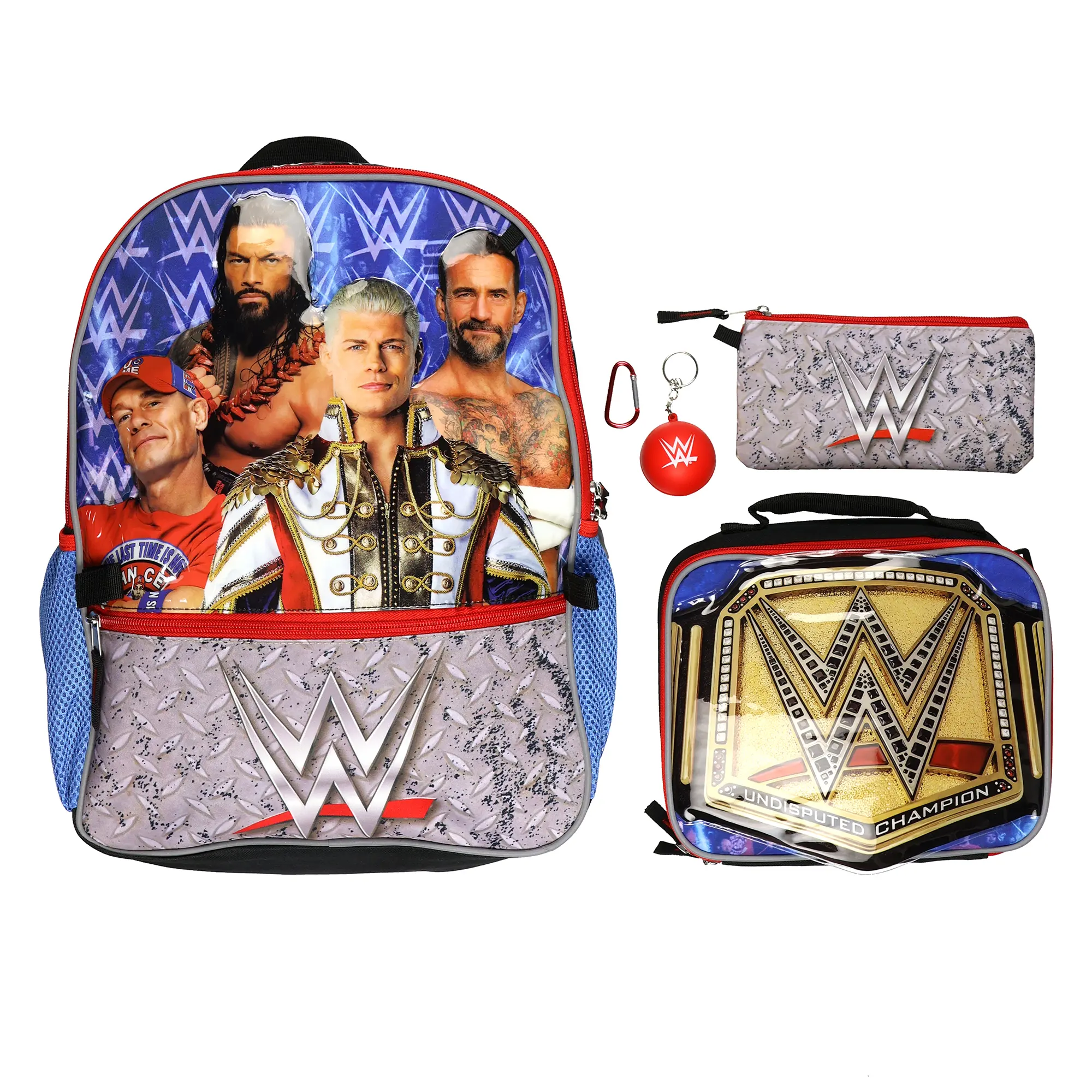 WWE Backpack 5-Piece Set Undisputed Champion 16" Book Bag with Insulated Lunch Box