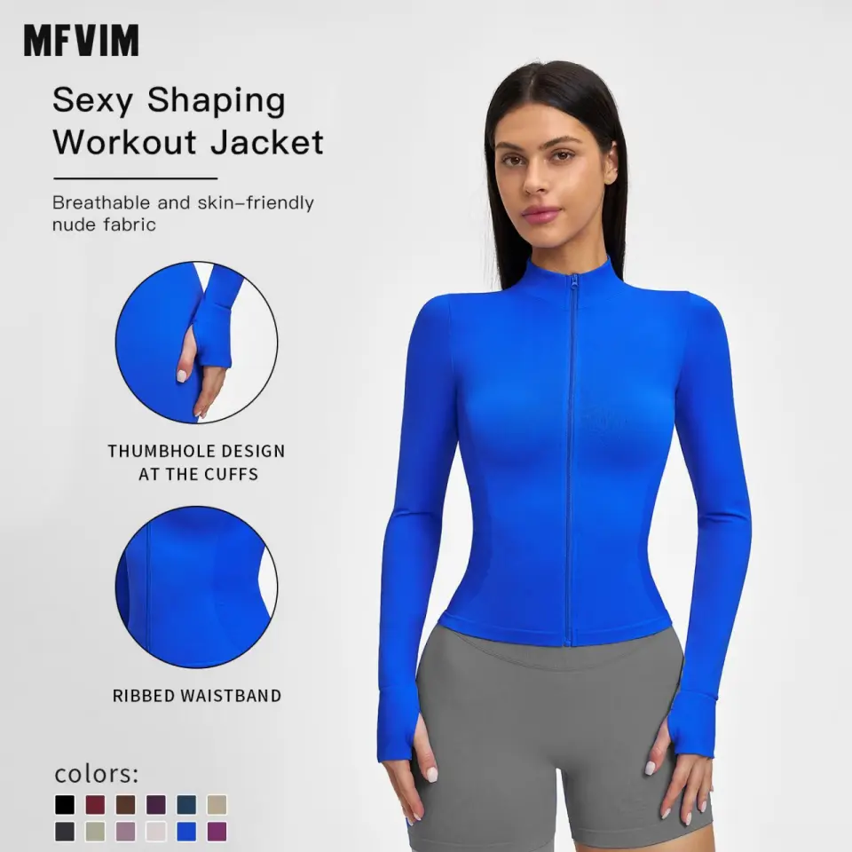 MFVIM Women's Sporty Chic Workout Jacket, Slim Fit Full-Zip Active Jacket with Stand Collar, Sweat-Wicking Quick Dry Outerwear for Yoga & Running, Workout Jackets