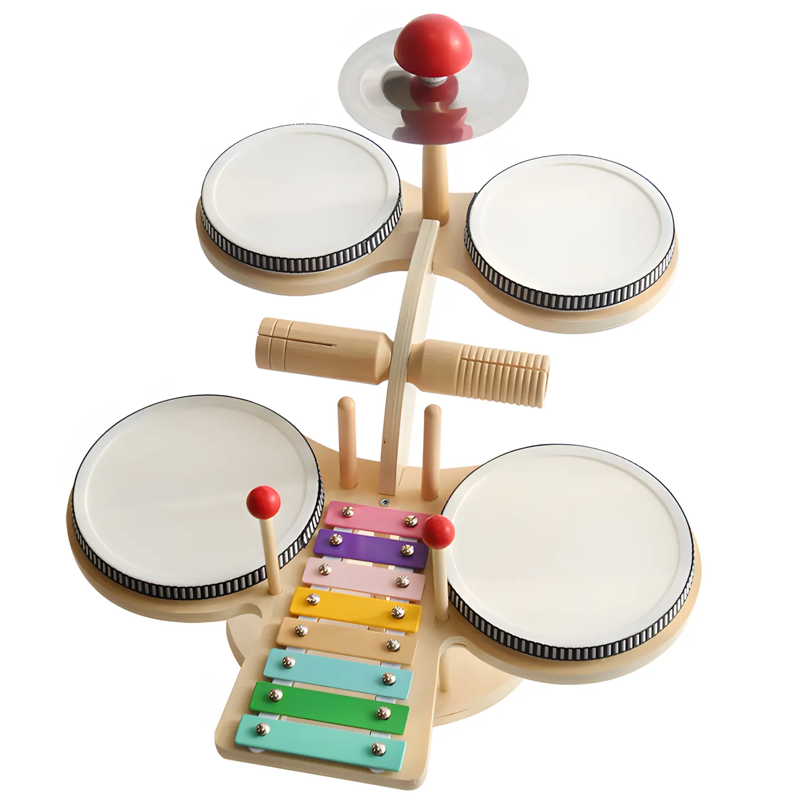 Toddler Large Size Wooden 8-in-1 Multi-Instrument Percussion Drum Set - Indoor Recreational Kids Toy with Xylophone, Cymbal, Assembly Manual, Montessori Learning Birthday Gift for 18M, 2-6Y Boys & Girls