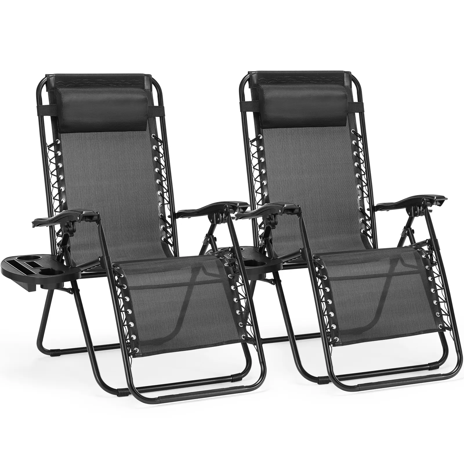 Zero Gravity Chairs Set of 2, Folding Lounge Chairs with Cup Holder Trays, Portable Recliner Beach Camping Patio Outdoor with Adjustable Pillow for Poolside, Garden, Backyard, Lawn - Perfect for Relaxing Outdoors