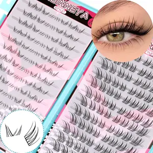 GROINNEYA 13 Rows Fairy Individual Lashes 2 Styles Volume Mixed Tray 3D Spiky Effect Lashes Clusters Wispy, Fluffy Cluster Lashes Upper Eyelashes And Lower Clear Band Lashes Faux Mink Eyelashes Book To DIY,Perfect For Any Occasion
