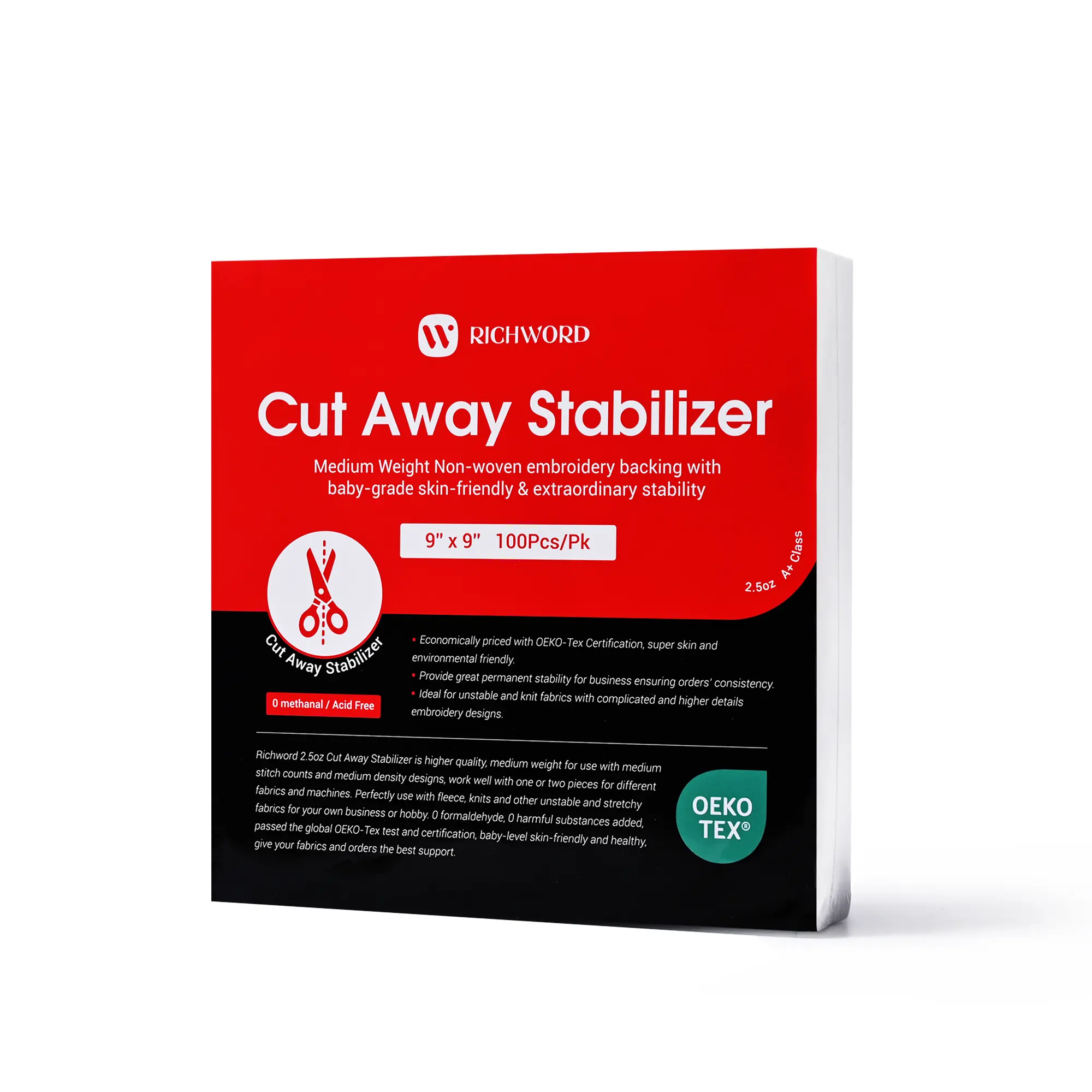 PooLin Richword Cut Away Embroidery Stabilizer Backing Sheets 2.5oz 100pcs for Machine Embroidery