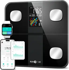 Runstar 4E SmartView Weighing Scale - High Accuracy Digital Bathroom Scale with Large Display, 15 Body Composition Analyzer (BMI, Heart Rate, Fat Percentage), Fitness App Sync, 400lb Capacity, Accurate, Multiple Body Composition Measurements