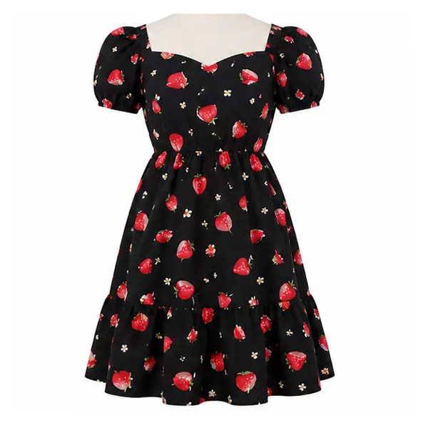 Strawberry Print Stretch Cotton Poplin Fabric - 57-58 in Width for Dresses, Tops
