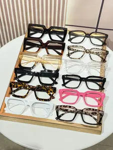 12pcs Women's Plastic Square Frame Mirror Set, Multiple Colors & Styles, Simple Fashion Casual Flat Mirror, Leopard Print Frame, Fashionable Frames Glasses, Leopard Pattern Eyeglasses