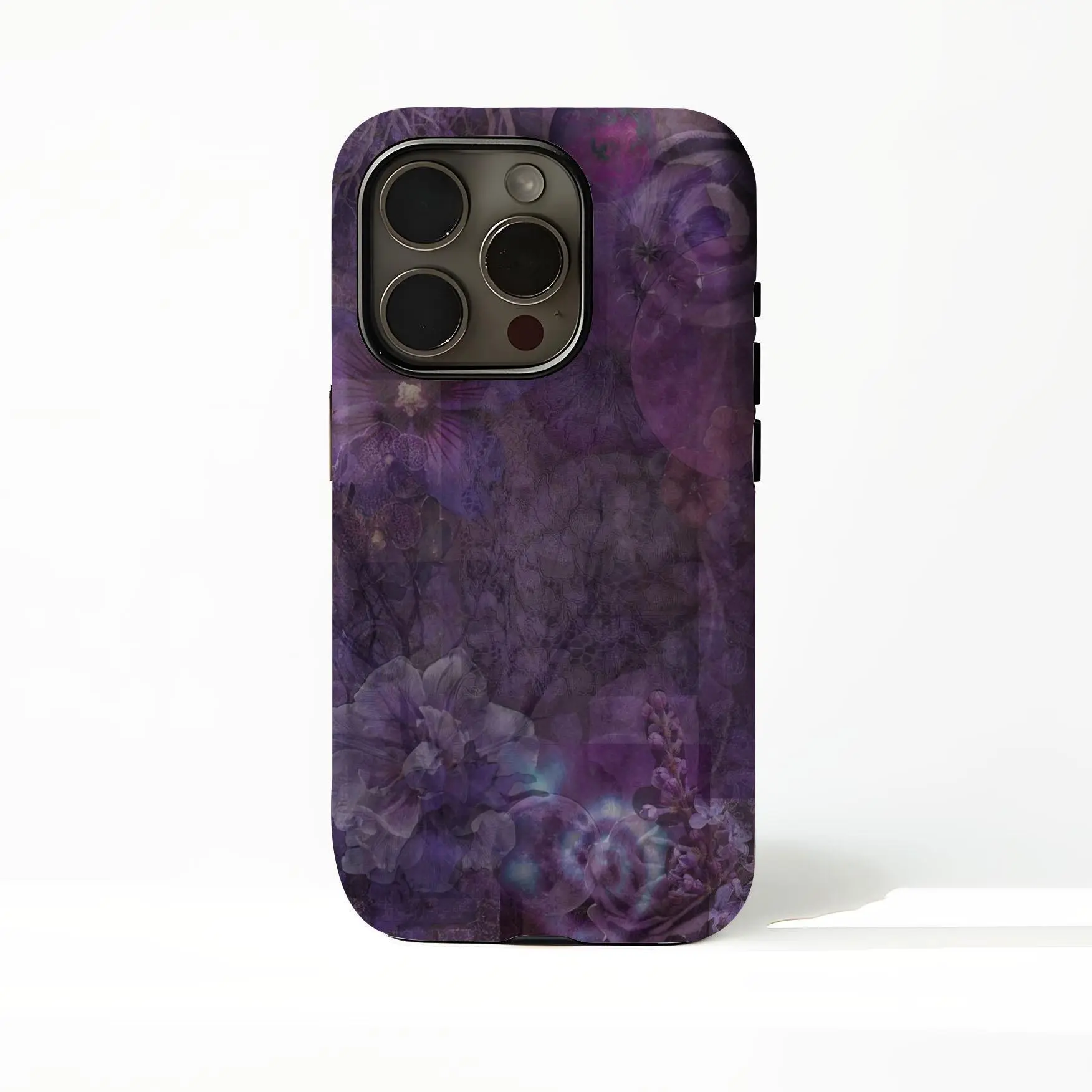Purple Floral Starry Night Phone Case, Glossy or Matte Celestial Cover for iPhone and Galaxy