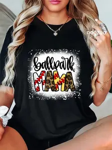 100% Cotton BallPark Mom Mama Baseball Softball Mother's Day Bleached T-Shirt