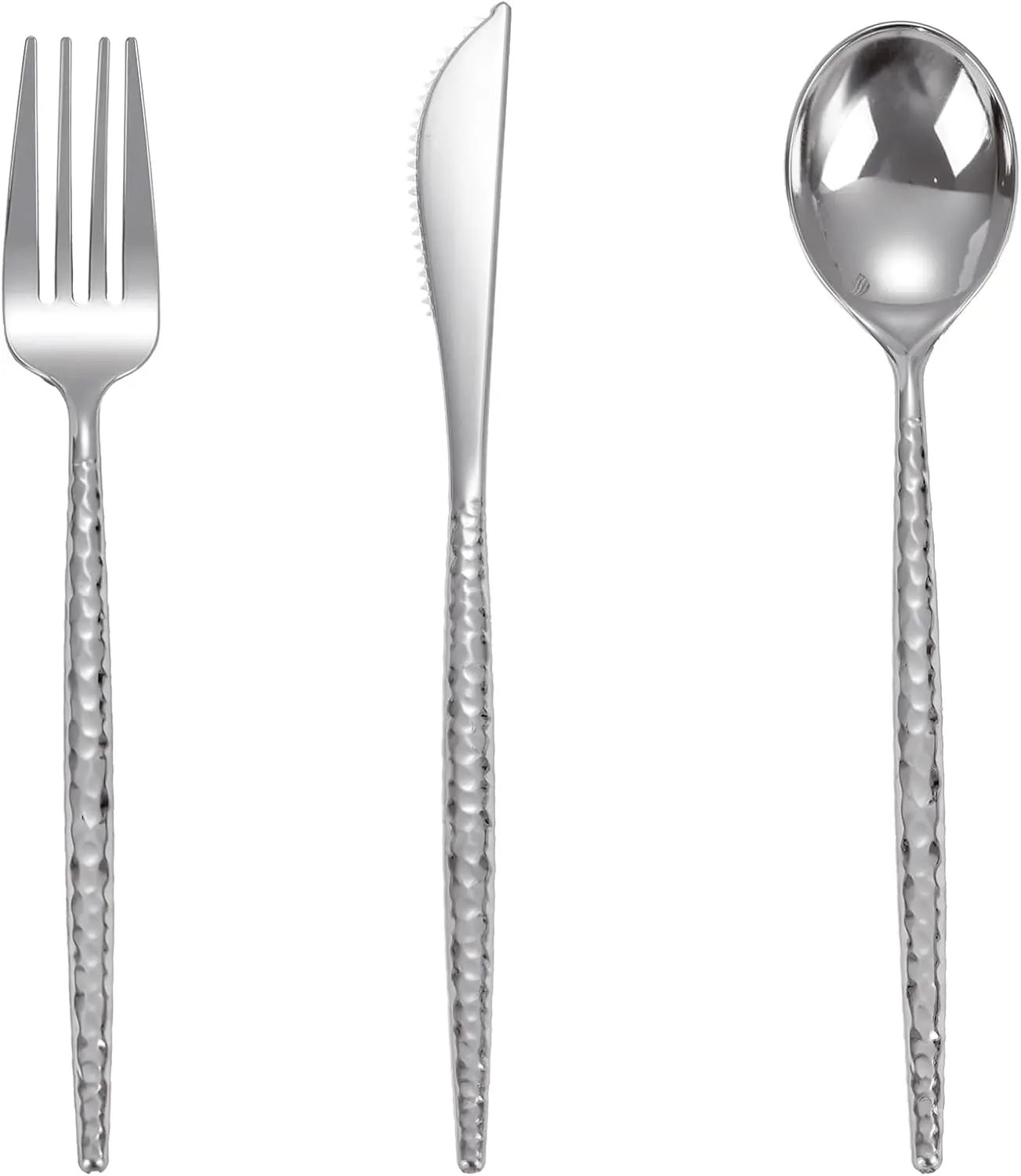 WILLIFE 300 Pcs Silver Plastic Silverware - Heavy Duty Plastic Silverware Includes 100 Forks 100 Spoons 100 Knives,Silver Utensils Sets for Party, Wedding, Catering & Holidays