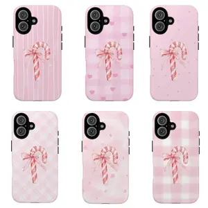 Pink Coquette Candy Cane Bow Phone Case - Soft Girl Aesthetic Christmas - Pinkmas Holiday Gift for iPhone 7-17 (Plus, Pro, Pro Max) & Samsung 21-24 (Plus, Ultra)