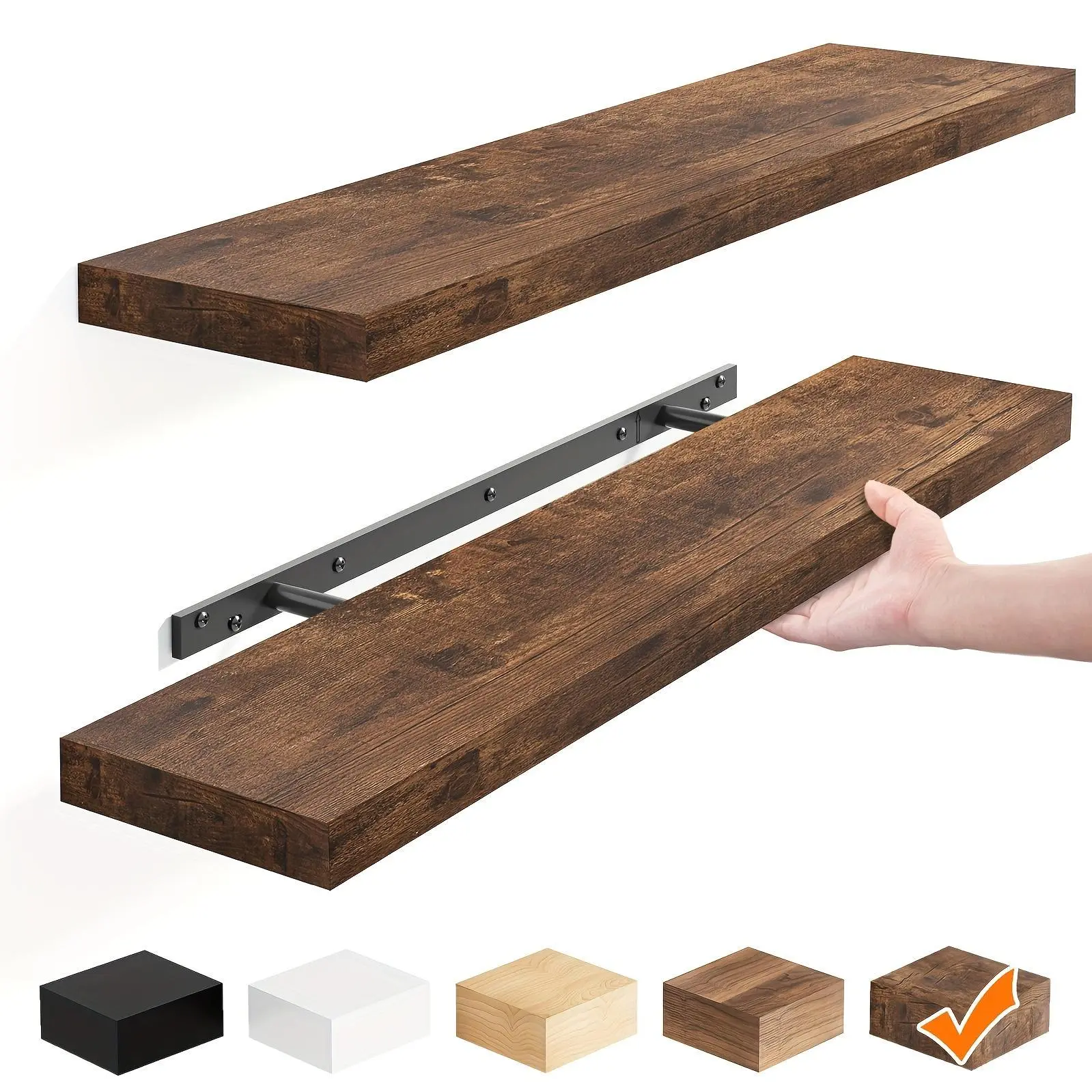 TOMNK 2/4/6pcs Wooden Floating Shelves Set - 15.7/19.7/22-in Wall-Mounted Shelves, Strong Load-Bearing, Living Room Decor, Suitable for Kitchens, Bathrooms, Bedrooms