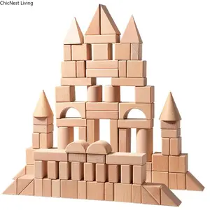 100 Solid Wood Building Blocks For Children To Develop Their Intelligence. Solid Beech Wood For 3 To 6 Years Old To Build Educational Toys. Wooden Castle Sets. Large Solid Beech Wood Stacking Toys Can be used as birthday and Christmas gifts
