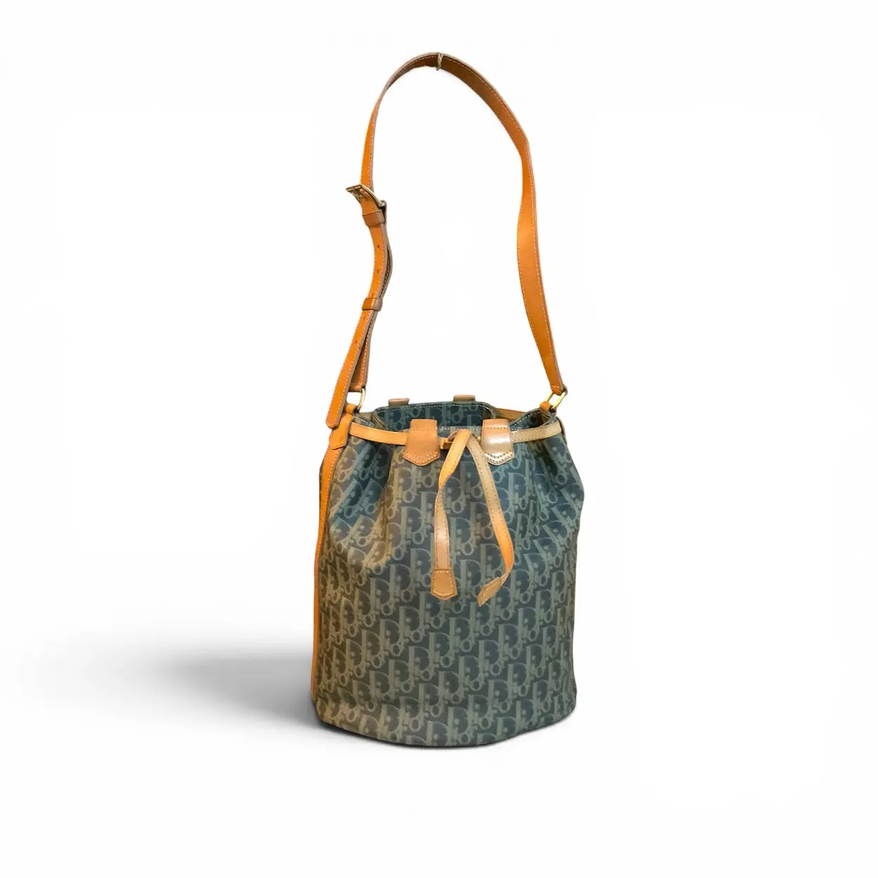 Pre-owned Dior Coated Canvas Shoulder Bags Christian Trotter Bucket Bag, Blue/ Khaki