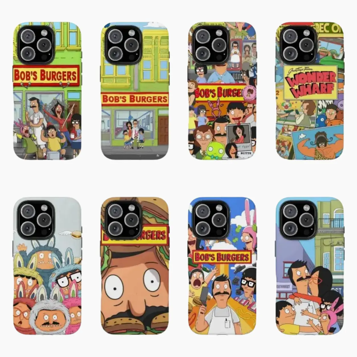 Trendy Bobs Burgers Graphic Shockproof Funny Cartoon Burger Phone Case, Cartoon case Compatible With iPhone 11 -17, Samsung S24 - S26