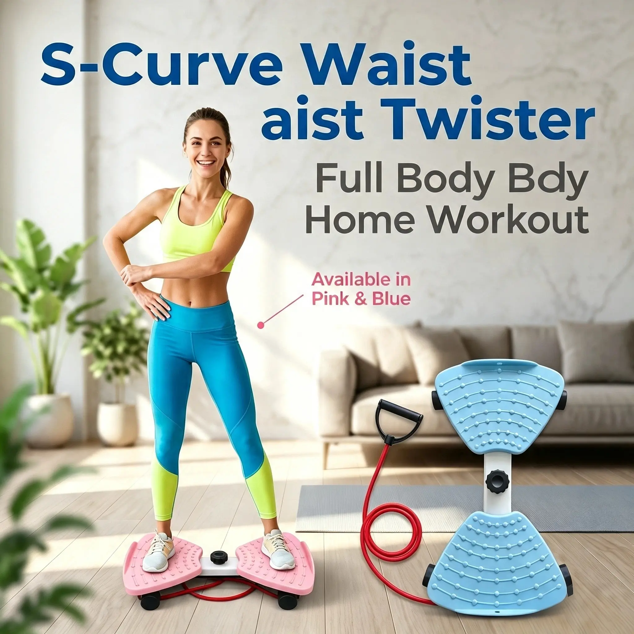 S-Curve Waist Twister, Split Twist Board with Resistance Pull Rope, Non-Slip Massage Waist Twisting Disc, Portable Home Core Fitness Equipment for Indoor Workout