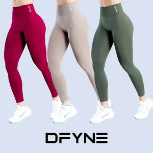 （With tag）DFYNE Dynamic Leggings for Women, Seamless Yoga Pants, Ribbed Low-Waist Fitness Leggings, High-Stretch Workout Tights