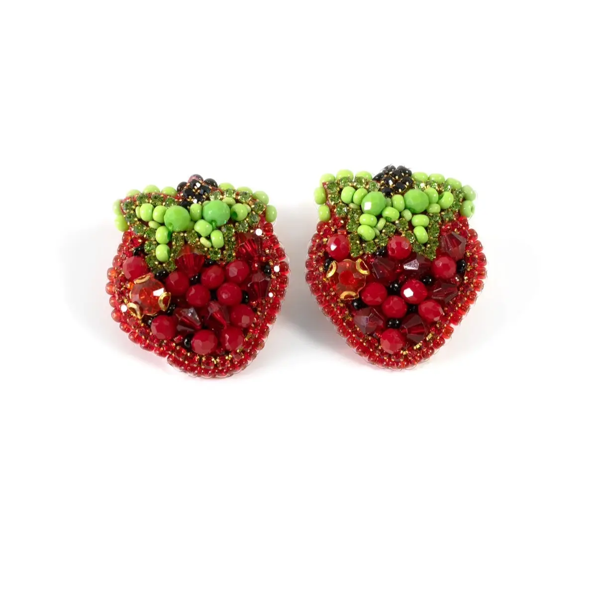 Strawberry Earrings, Red Beaded Stud Earrings, Lightweight Handmade Women Fruit Earrings, Dainty Stud Jewelry, Unique Gift Ideas For Her