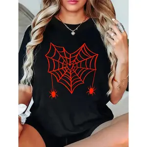 Heart Spider Web Halloween for Teen Girl Adult Women T-Shirt women's graphic tees