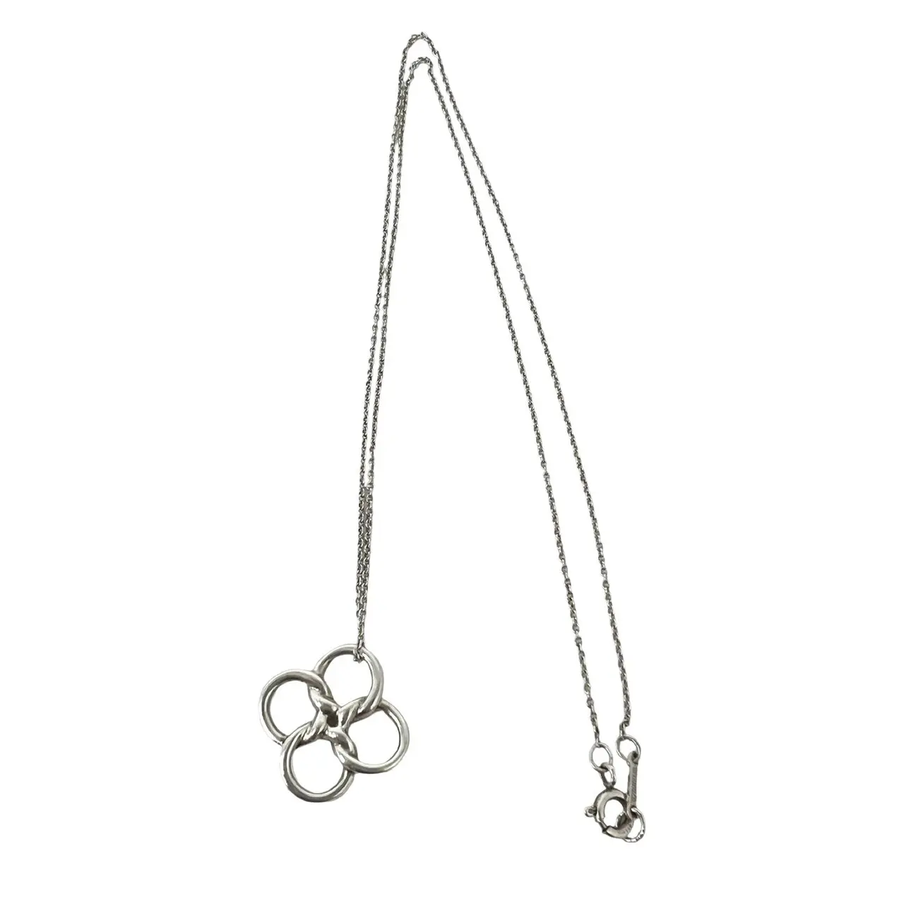 Pre-owned Tiffany & Co. Sterling Silver 925 (Ag925) Small Leather Goods Quadrafolia Silver Necklace