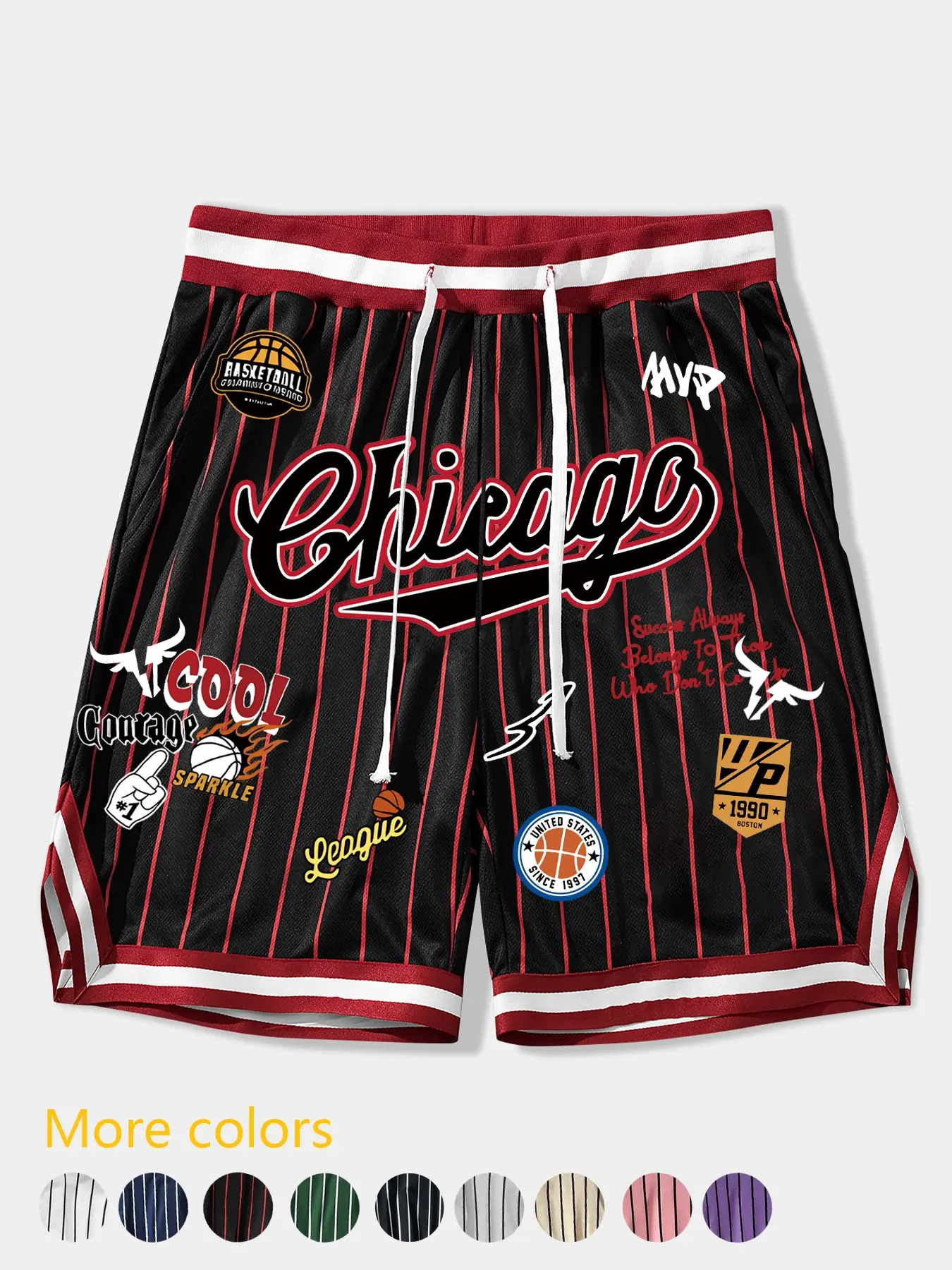 Trendy Retro Style Mvp Basketball Shorts, Casual Sport Shorts, Main Color with Badge Details, Breathable Quick-Dry Fit, Unisex Sports Fashion, Breathable Printed Shorts, Fashionable Summer Shorts