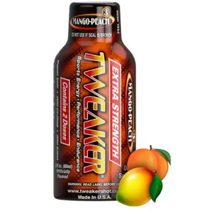 6x Tweaker Energy Extra Strength Mango Peach - Caffeine Shot Liquid Focus Performance Sport Beverage Mental Alertness Stamina Booster Workout Gym Drink Hydration Supplement Tropical Fruit Flavors Bundle Bulk Wholesale Lot 2oz 6ct