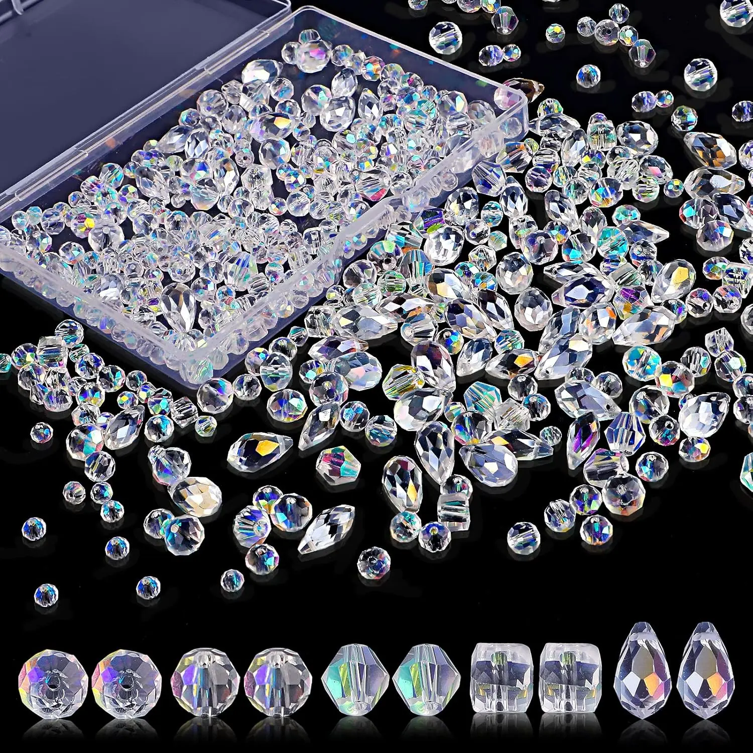 600 Pcs Glass Beads for Jewelry Making, Assorted Crystal Rondelle Beads with Box - 4/6/8mm