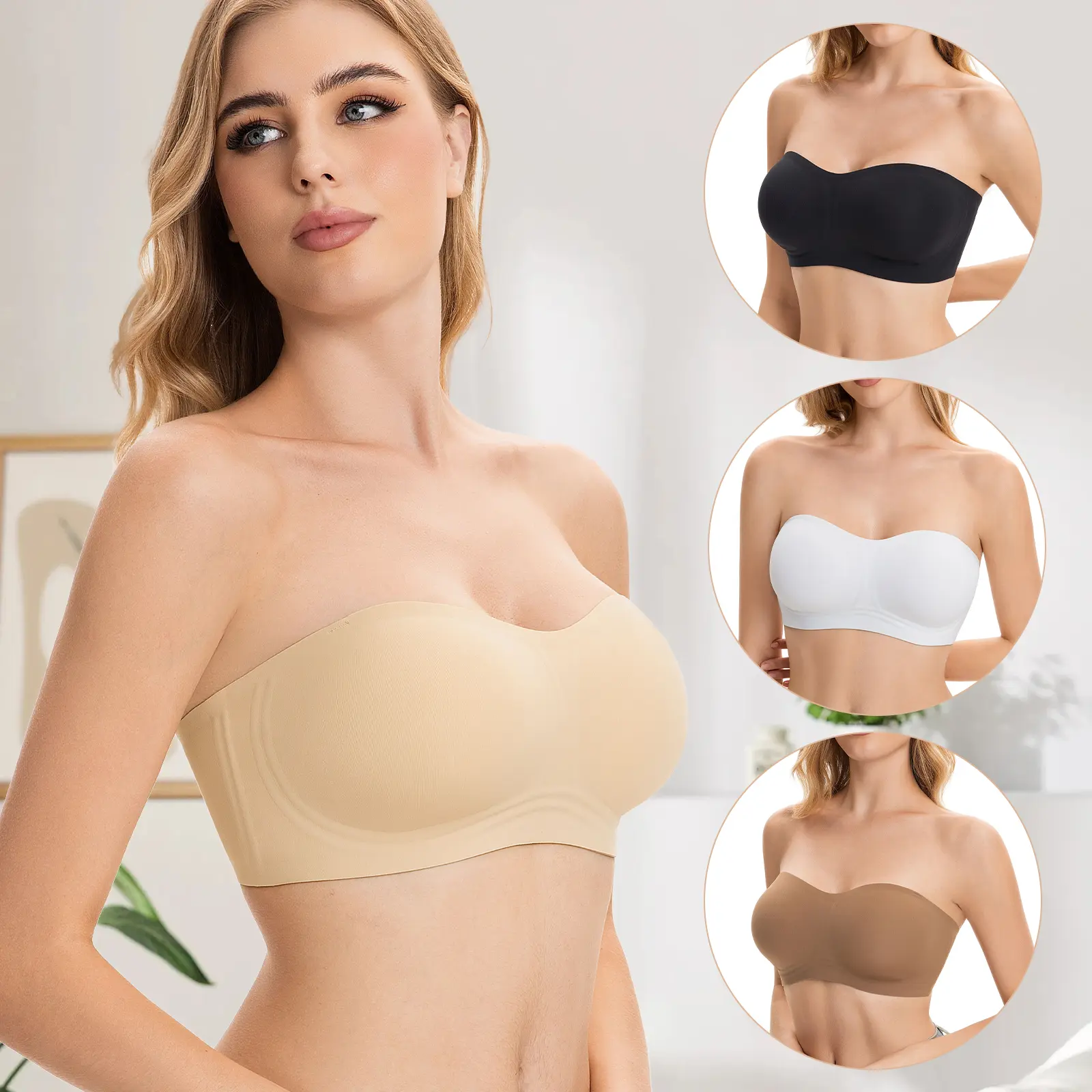Lusait Seamless Wireless Bra Bralettes Non Slip Wireless Supportive Bras Mothersdaygift Soft Jelly Bra with Anti-Slip Silicone Lining for Women Seamless Strapless Bra tiktokshopspringglowup summerwins backtoschool