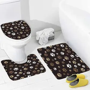 Animal Footprint Bath Mat Set Funny Cat Dog Pattern Print Children Home Carpet Kids Bathroom Decor Non-Slip Rug Toilet Lid Cover