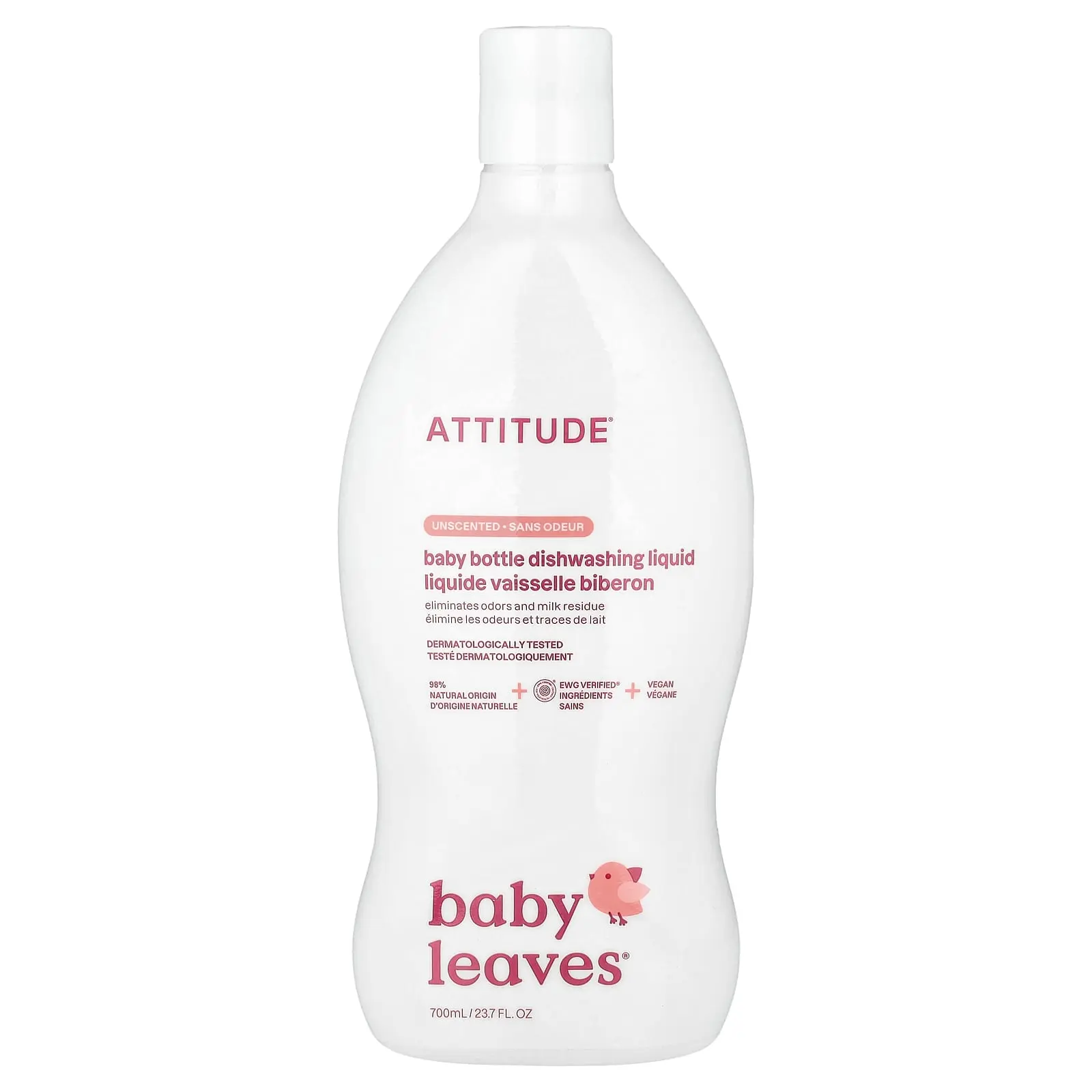 ATTITUDE Baby Leaves®, Baby Bottle Dishwashing Liquid, Unscented, 23.7 fl oz (700 ml)