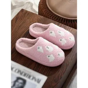 slippers women - Women's Cute Cartoon Ghost Pattern Plush Slippers, Casual Soft Comfortable Home Slippers, Warm Slippers for Indoor & Outdoor