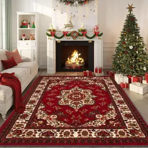 Velvet Home Rug with Persian Print Pattern, Holiday Decor Carpet for Hallway Living Room Bedroom Door Mat Indoor Outdoor Use, Decorative Area Rug