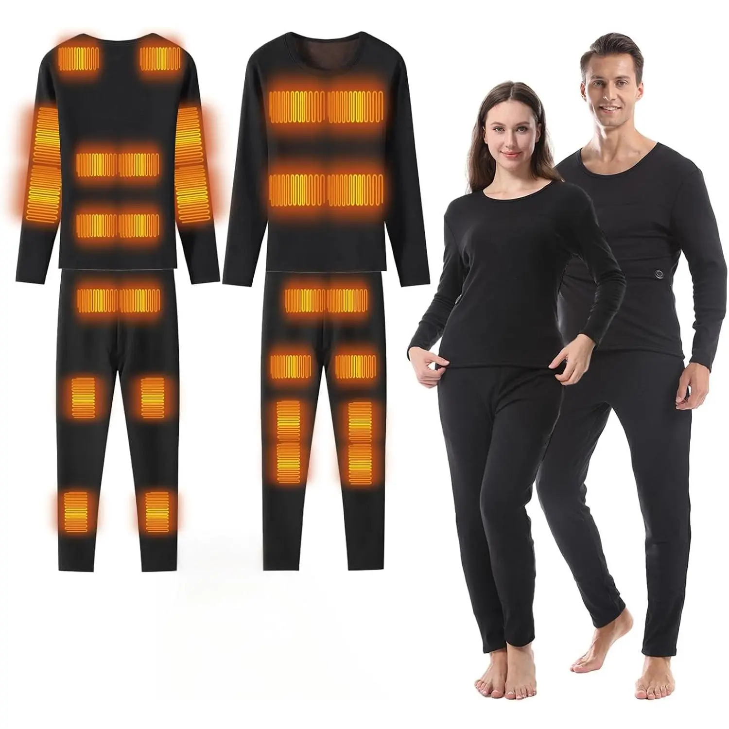 Adults' Graphene Heating Thermal Underwear Set - 20 Heating Zones, Soft Fleece-Lined Cotton Long-Sleeve Top & Pants, USB Electric Base Layer, App Control, Breathable, Durable & Easy to Wash, Personalized Fit for Sports, Power Bank Not Included