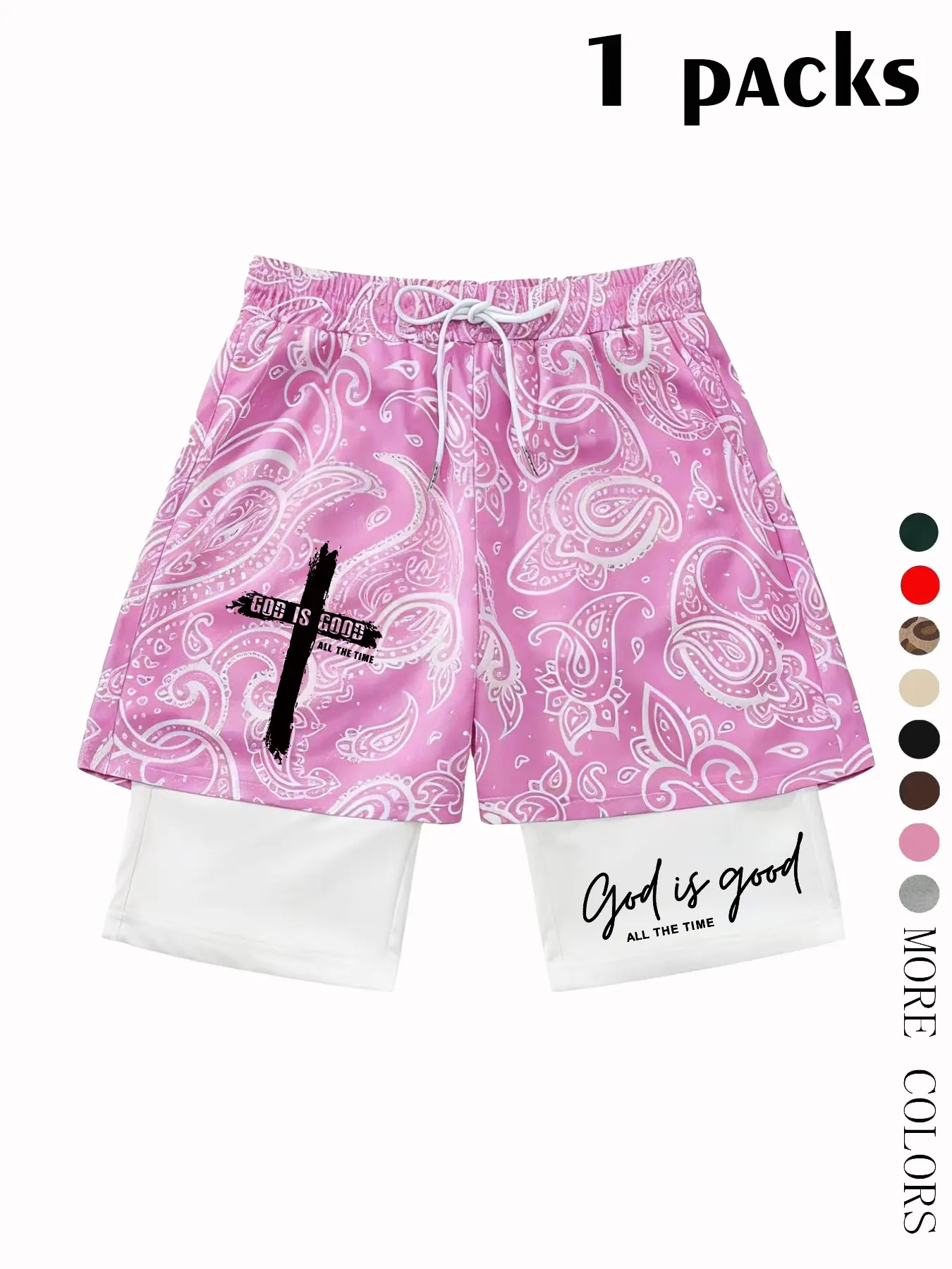 Teen Boys "God Is Good" Print Drawstring Waist Shorts, Loose-Fitting Mesh Casual Shorts, Graphic Print Shorts, Spring Summer Clothing, Perfect Gift for Boyfriend