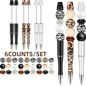 Animal Print Beaded Pen Set, 12pcs/set DIY Beaded Pen & Refill, Writing Pen Set for Office School Student, Gift for Friend Teacher Friend