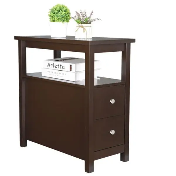 ZENSTYLE Narrow End Table with 2 Drawers and Open Shelf Sofa Side Table for Living Room, Contemporary End Table, Modern Bedside Table