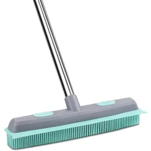 Pet Carpet Hair Rubber Broom with 49inch Long Handle, Portable Detailing Lint Remover, Soft Push Broom for Fluff Carpet, Hardwood, Tile, Window