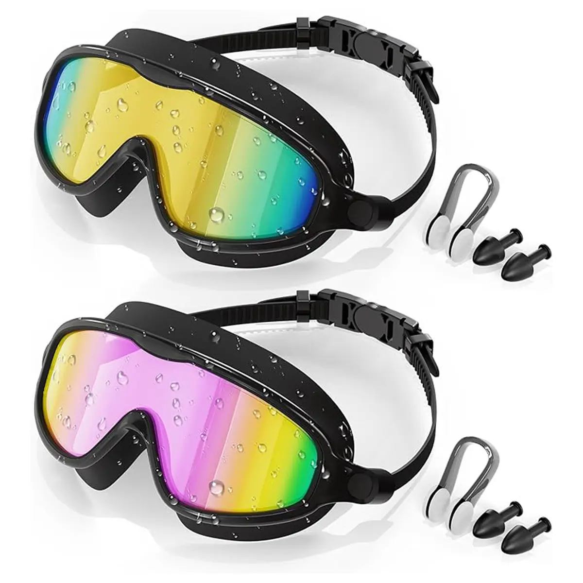 Aegend 2-Pack Unisex Adult Swim Goggles - Ergonomically Designed Silicone Seal, Anti-Fog Coating, UV Protection, Leakproof, Adjustable Strap, Wide Lens, Shock Resistant, Non-Prescription Swim Glasses for Pool/Ocean Use, Zero Power tiktokshopbacktoschool,