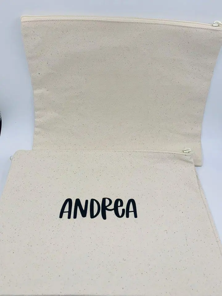 Hand Painted Makeup Pencil Bag Personalized Name Canvas Zipper Closure