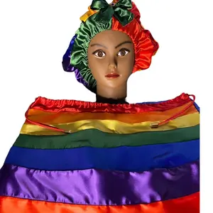 Beautiful Designs Satin Rainbow Edition Reversible Hair Bonnet and matching dust bag set Shower