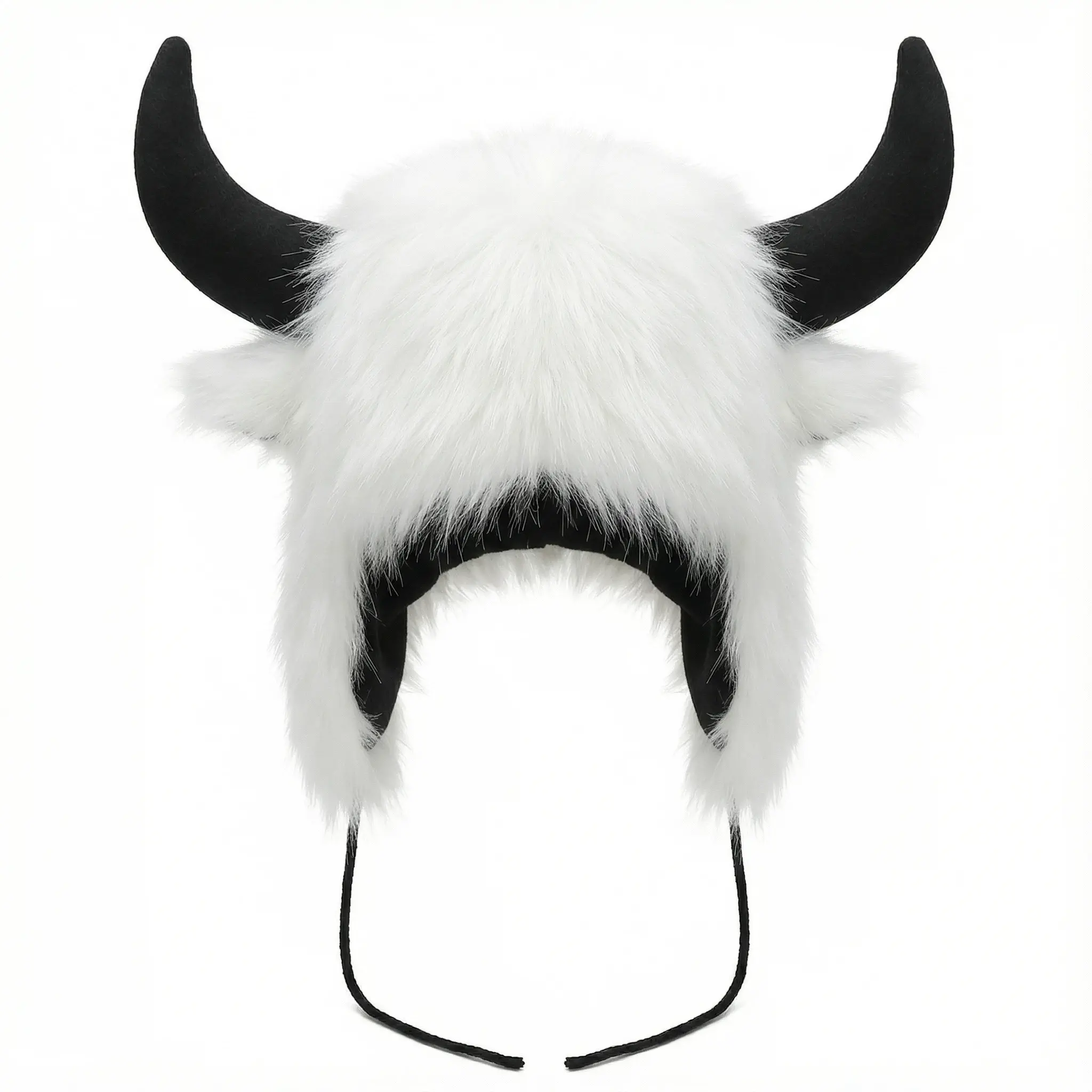 JMILYJW Unisex Animal Print Buffalo Fur Hat - 1-Size-Fits-All Winter Wool Blend Headwear with Buffalo Ears & Horns, Cute Furry Animal Accessory for Casual Wear, Animals, Fur Hat Hats
